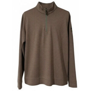 Horn Legend Sweater Mens Medium Brown Tan‎ Striped 1/4 Zip Mock Neck Pullover